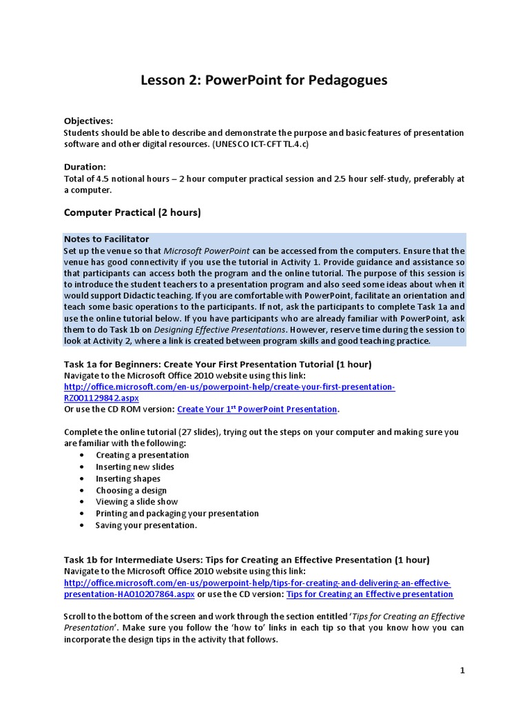 Lesson 2 - Powerpoint Pedagogues | PDF | Microsoft Office 2010 ...
