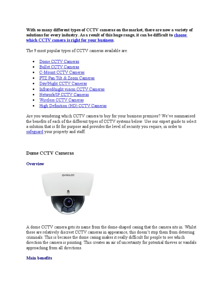 Types of CCTV Cameras Explained | PDF | Closed Circuit Television | Camera