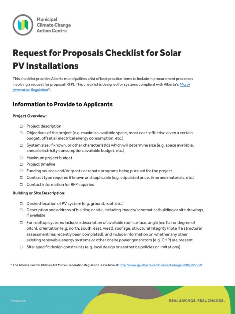 Solar RFP Checklist for Alberta Municipalities | PDF | Photovoltaic ...