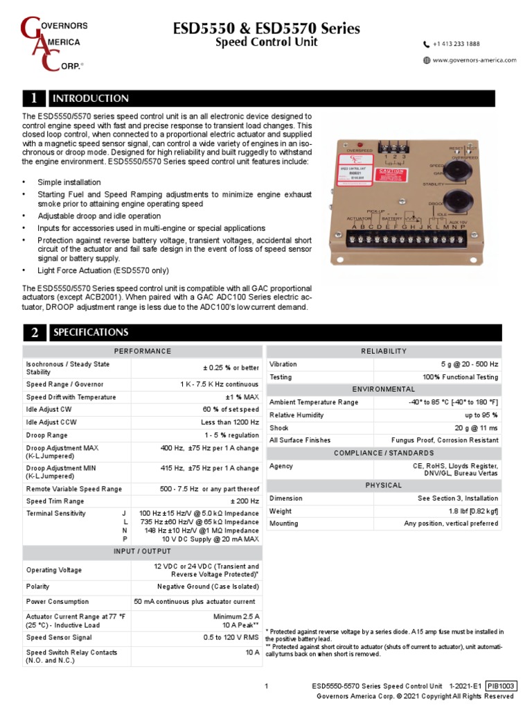 ESD5550 & ESD5570 Series Speed Control Unit PDF Alternating
