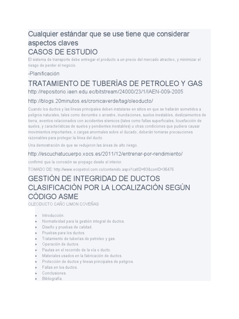 Gestión de Integridad en Ductos de Petróleo | PDF | Tubería (transporte ...
