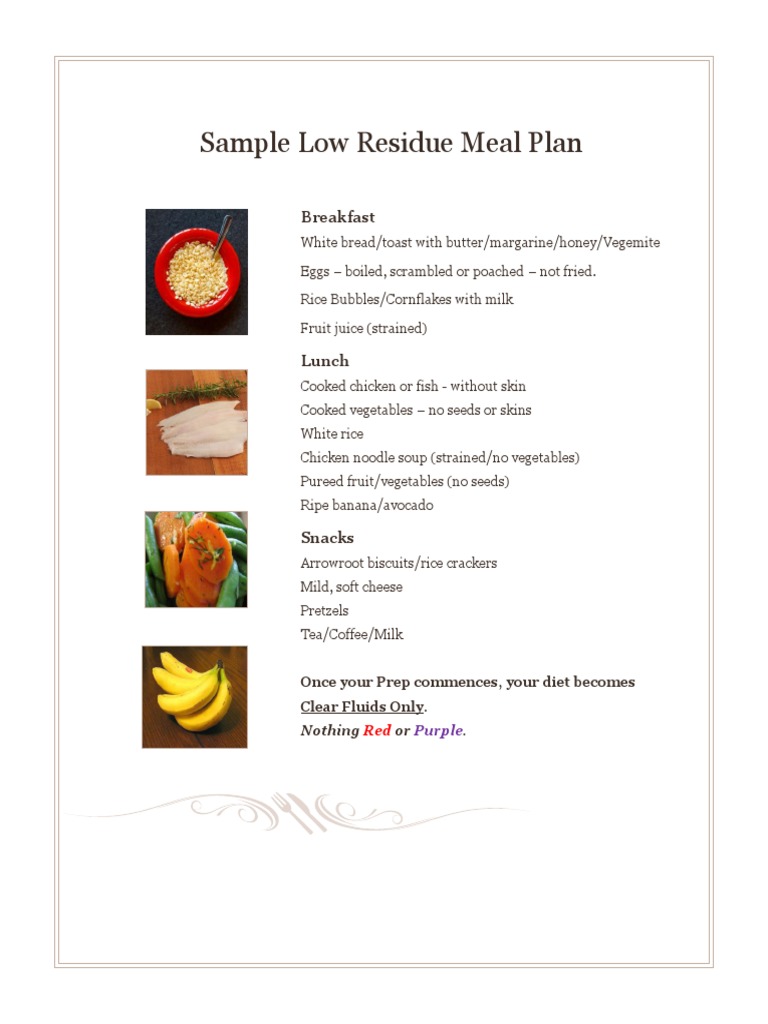 Sample Low Residue Meal Plan: Breakfast | PDF