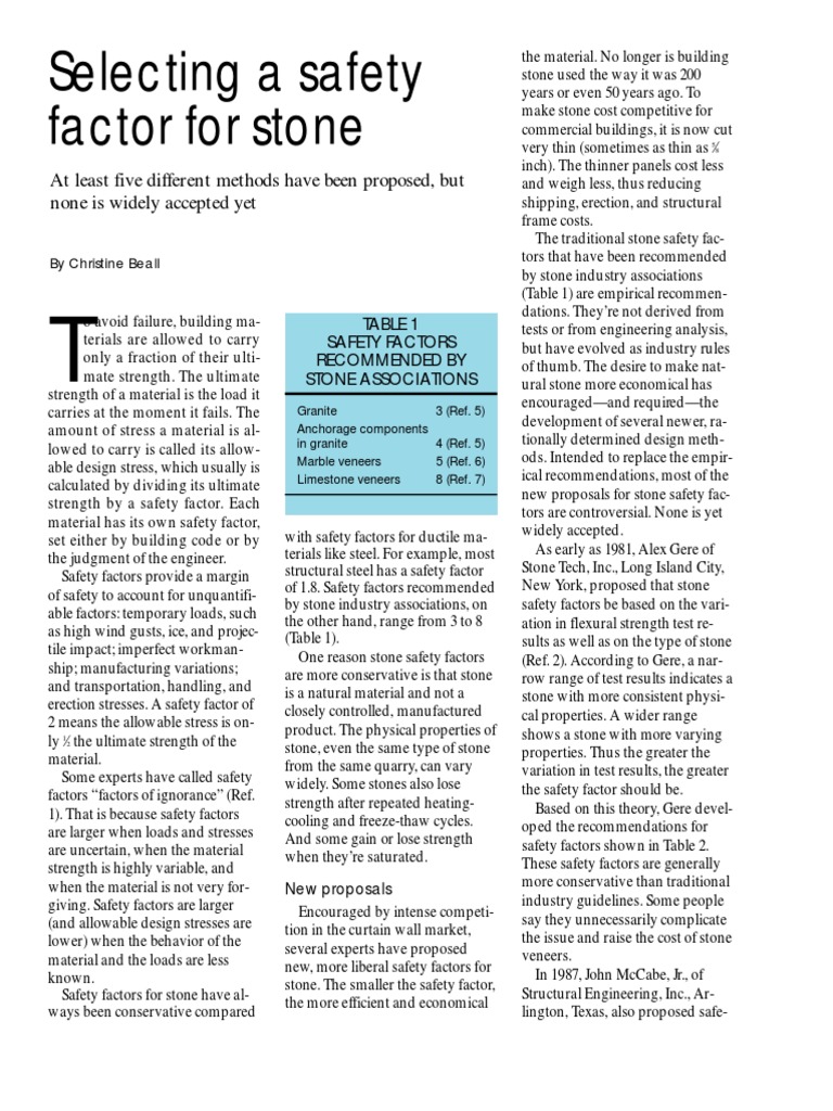 Safety Factor For Stone PDF Strength Of Materials Rock (Geology)