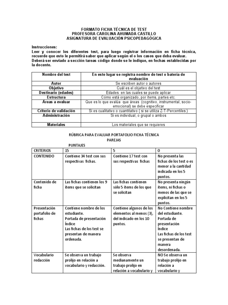 FORMATO FICHA TÉCNICA DE TEST Tami PDF Evaluación Cognición