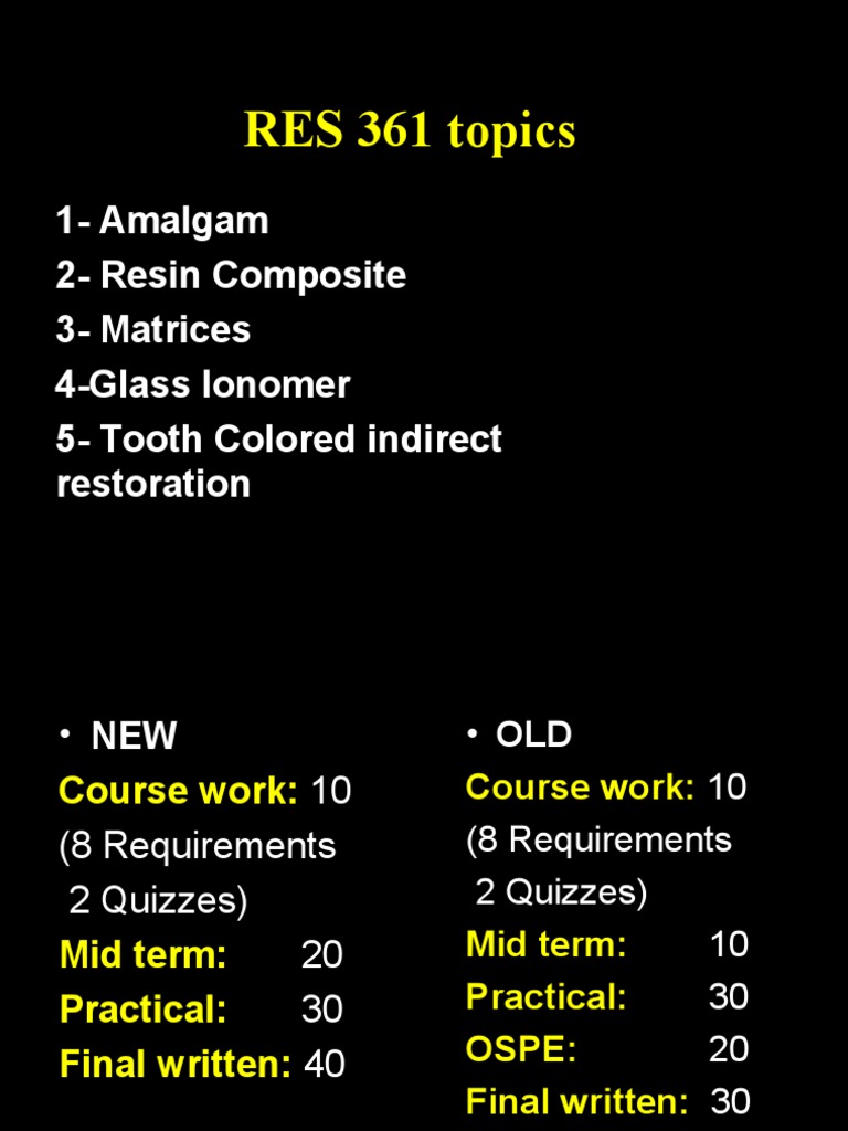 RES 361 Topics 1Amalgam 2 Resin Composite 3 Matrices 4Glass