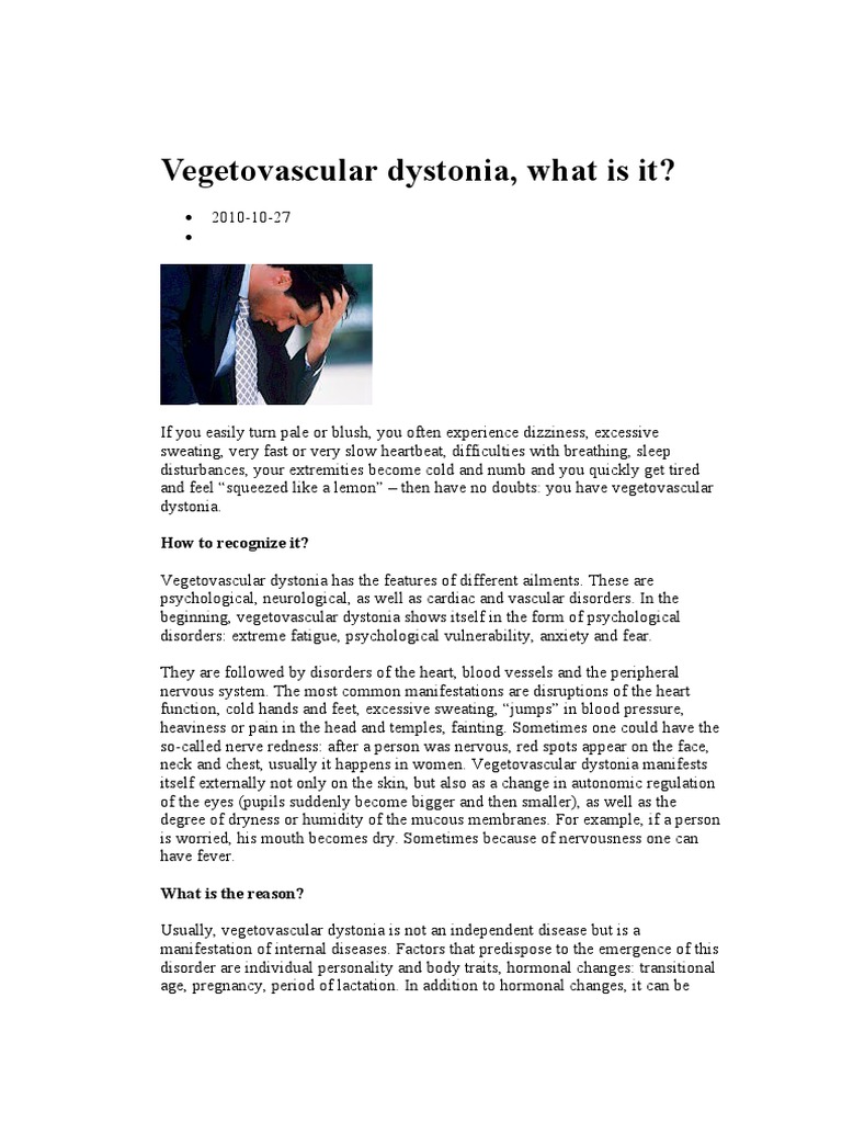 Vegetovascular Dystonia, What Is It?: How To Recognize It? | PDF