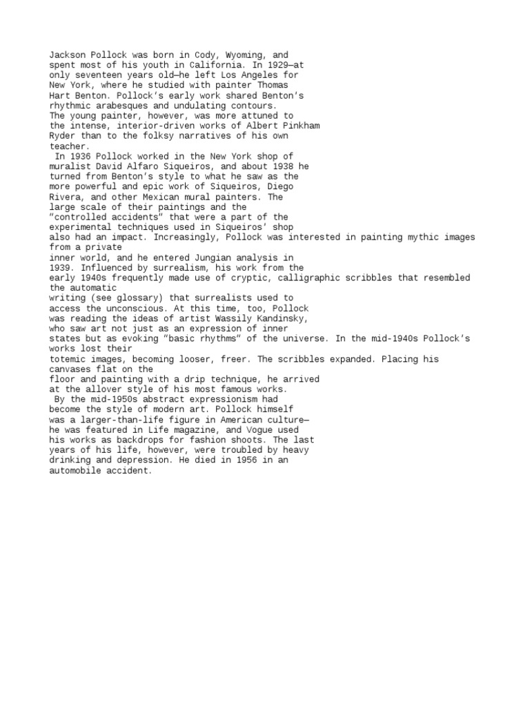 Jackson Pollock | PDF | History | Classics
