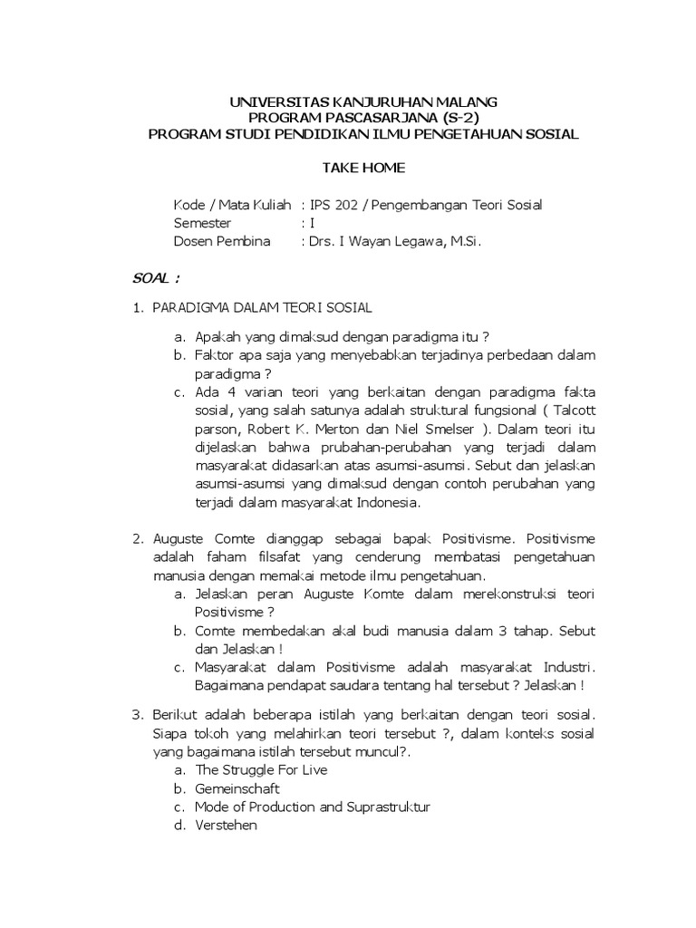 Tugas Mata Kuliah An Teori Sosial