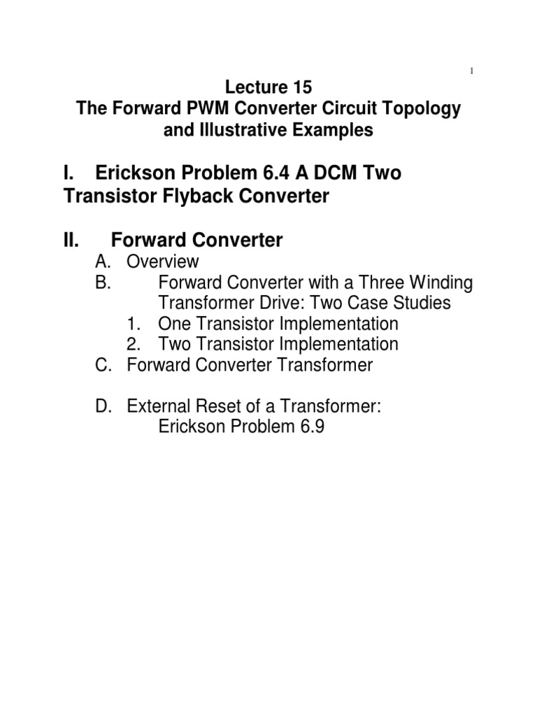 Flyback Converter Example Lecture 15 Erickson PDF Transformer