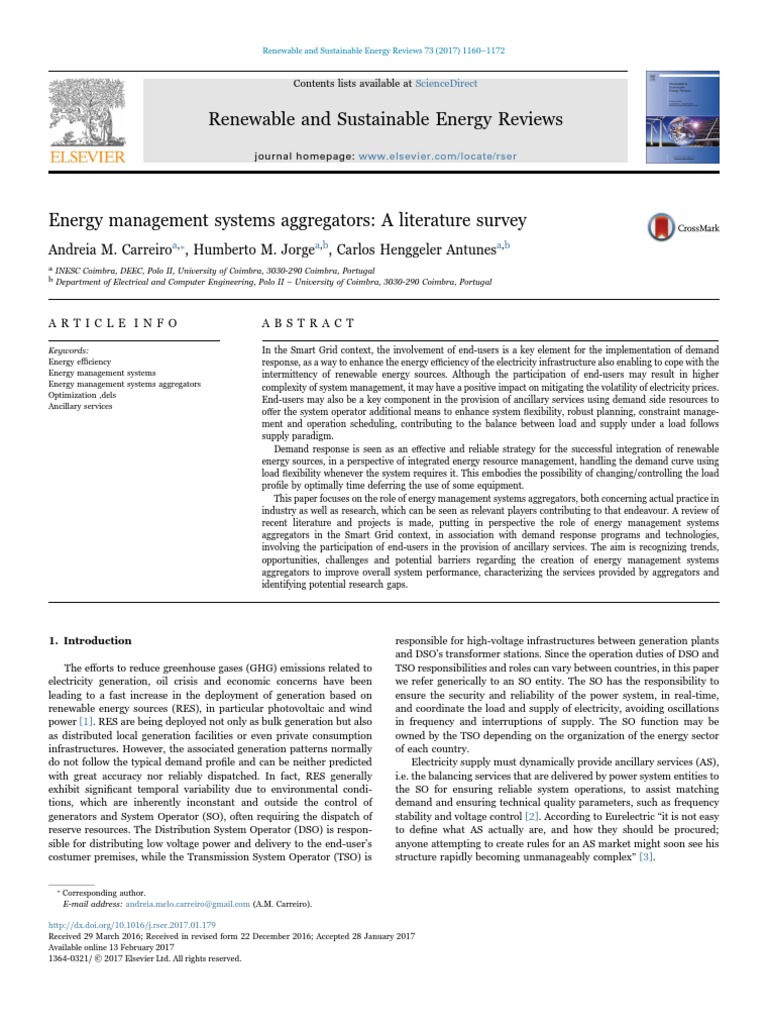 Energy Management Systems Aggregators A Literature Survey | PDF ...
