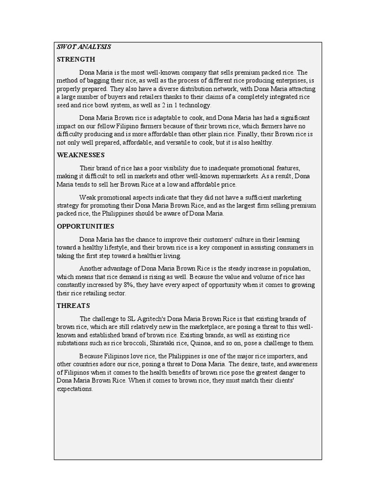 Swot Analysis PDF Rice Brand
