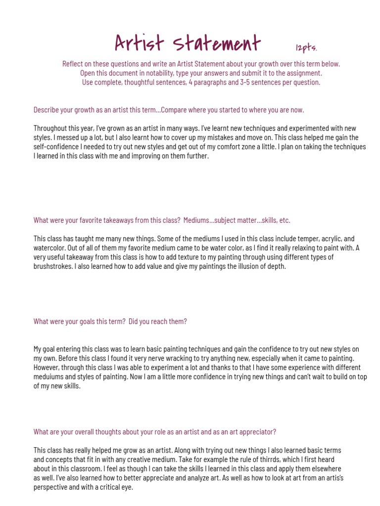 Artist Statement 1.12.2021 | PDF | Paintings | Watercolor Painting