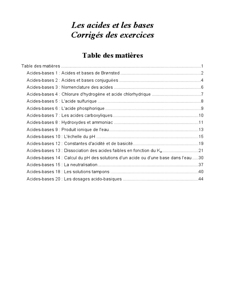 Les Acides Et Les Bases Corrig Des Exercices | PDF | Acide ...
