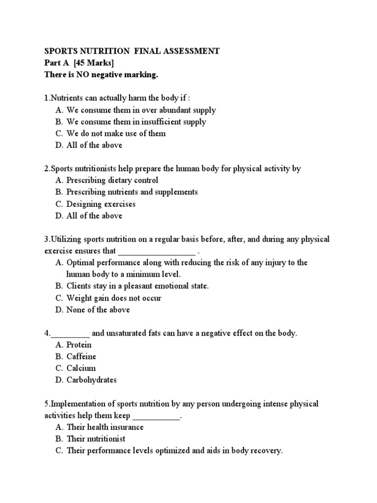 Sports Nutrition Final Assessment Part A (45 Marks) There Is NO