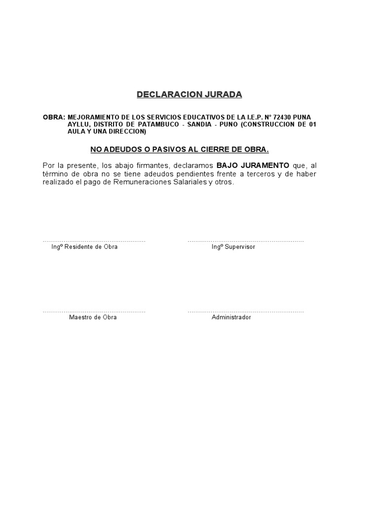 Declaracion Jurada de No Adeudos. | PDF | Finanzas y dinero