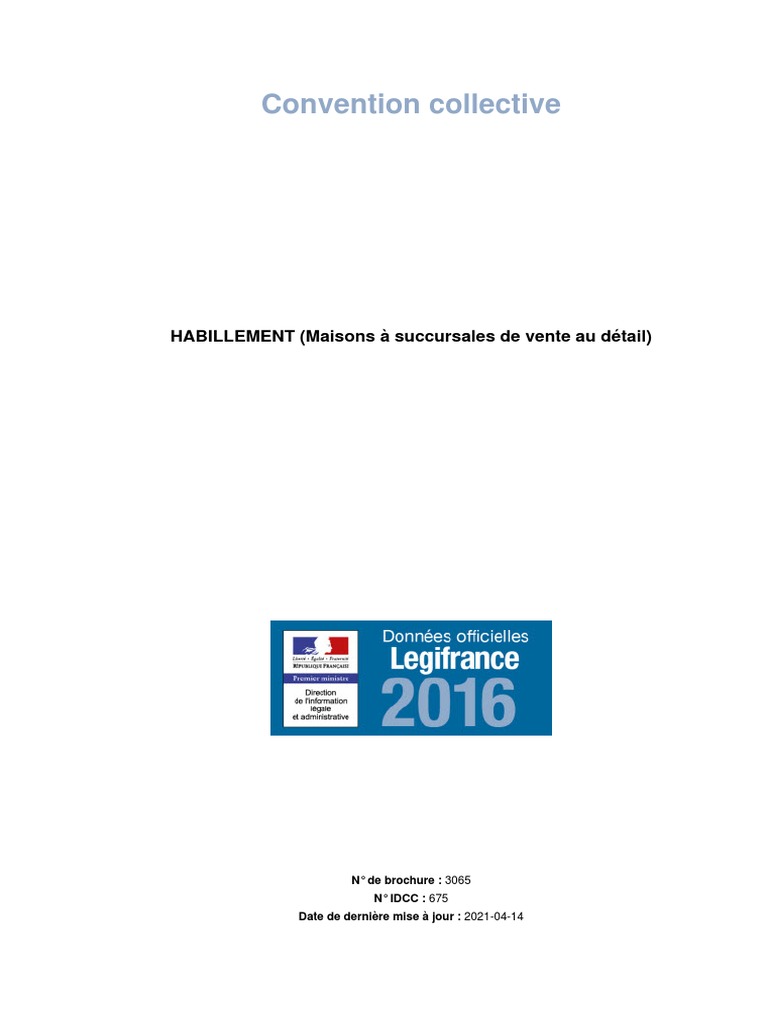 Convention Collective Aéraulique Thermique Et Frigorifique 2020 Convention Collective Habillement | PDF | Convention collective | Temps de  travail