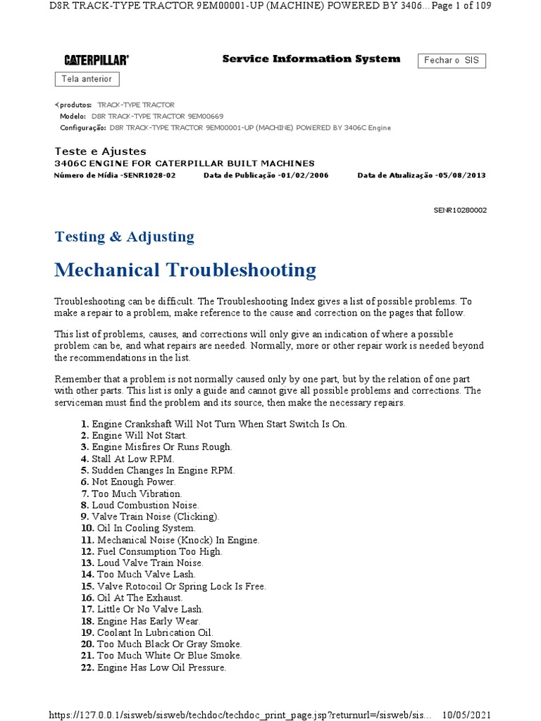 Troubleshooting Guide for 3406C Engine | PDF | Engines | Motor Oil