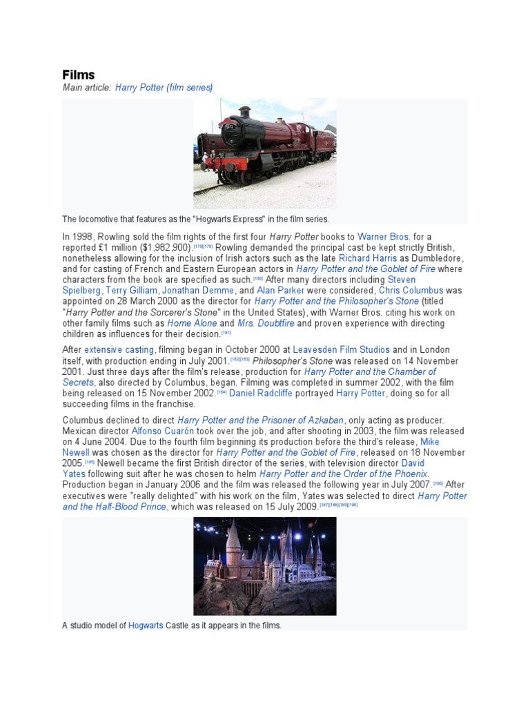 Harry Potter Film Series Overview | PDF | Harry Potter | Contemporary ...