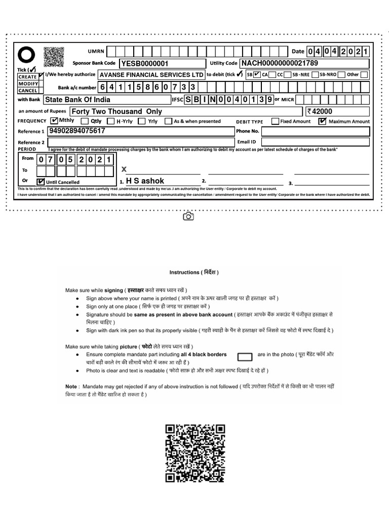 NACH Mandate Authorization Form | PDF