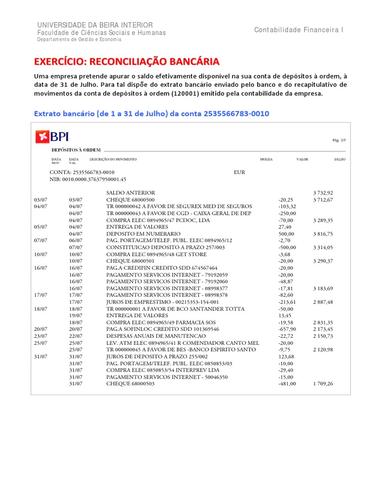 Reconciliação Bancária: Exercício Prático | PDF | Cheque (banco ...