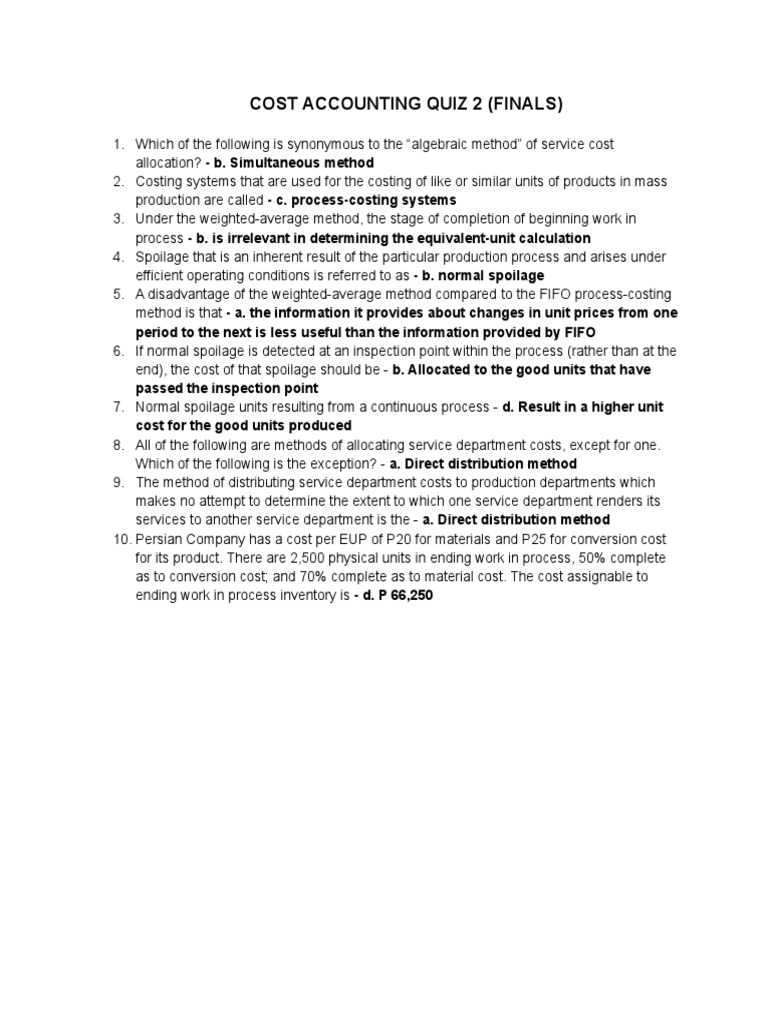 Cost Accounting Quiz 2 (Finals) PDF
