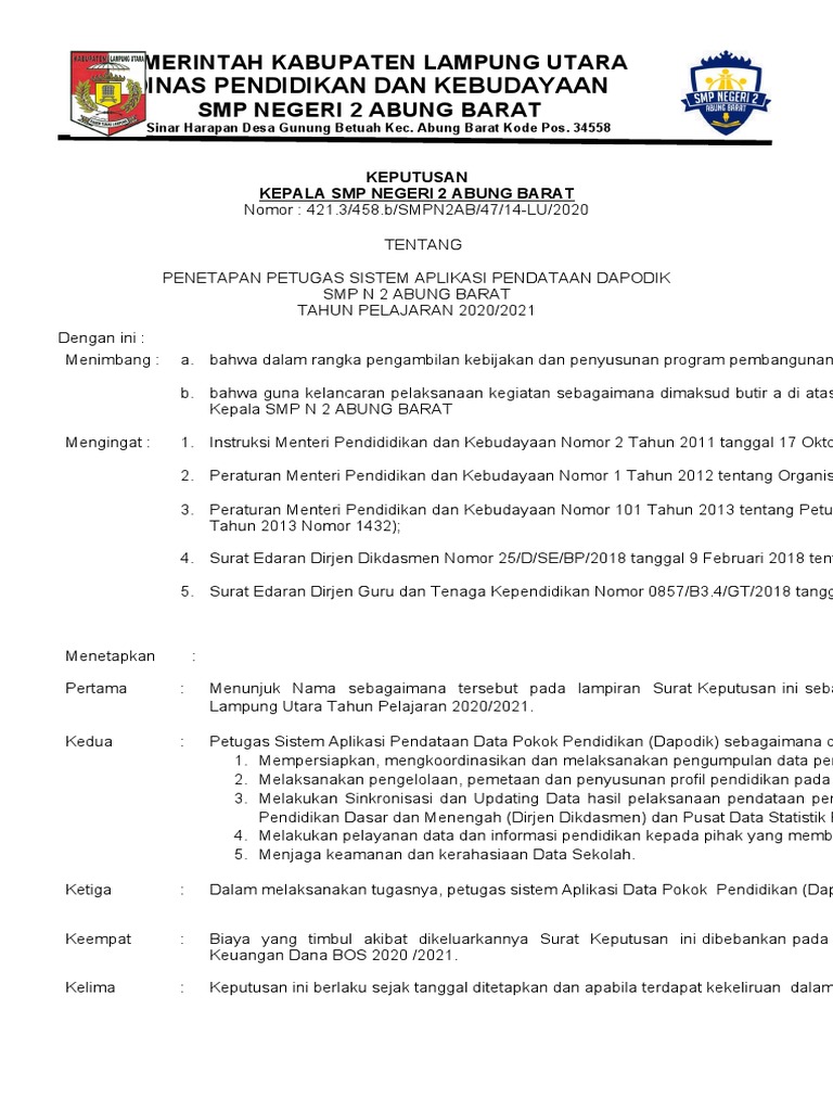 Contoh sk operator dapodik pdf