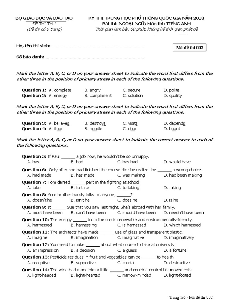 CLASS - MOCK TEST 2 Handout | PDF | Body Language | Nonverbal Communication