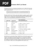 Biostatistics (HS167) Lab Manual: # Variable Name Variable Label Codes and Parameters (Dots Represent Missing Data)