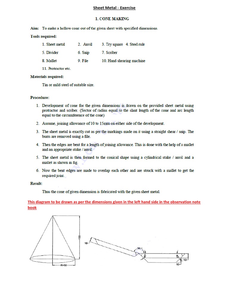 Sheet Metal Exercise Dimensions Guide | PDF
