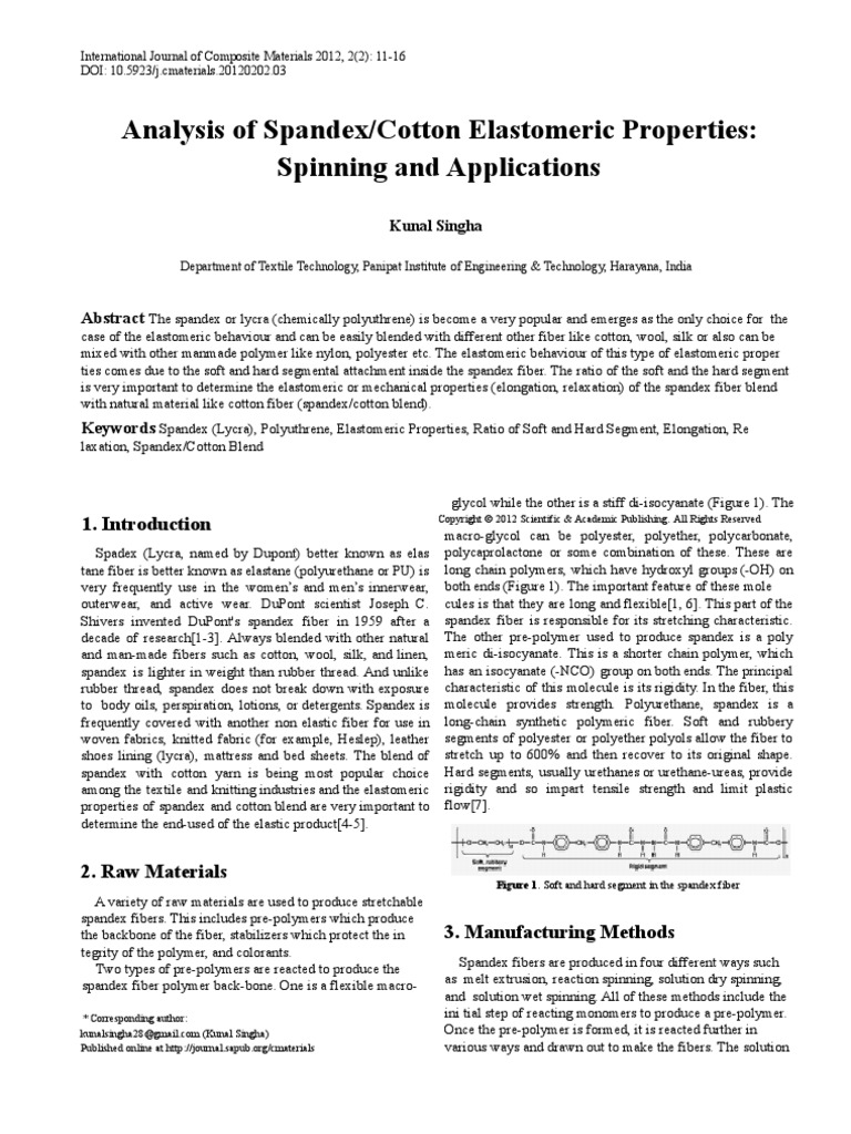 Analysis of Spandex/Cotton Elastomeric Properties Spinning and