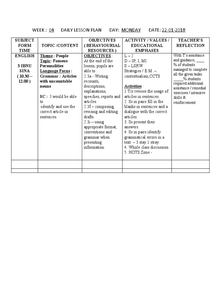 English Lesson Plans for Teachers | PDF | Reading Comprehension | Speed ...