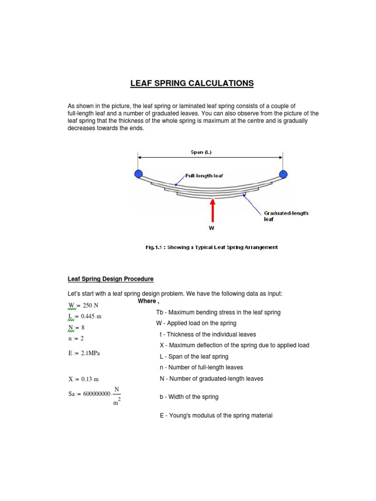 Leaf Spring Design Calculations | PDF | Bending | Continuum Mechanics