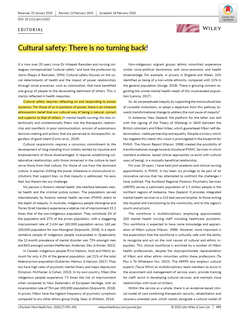 Cultural Safety No Turning Back | PDF | Mental Disorder | Indigenous ...