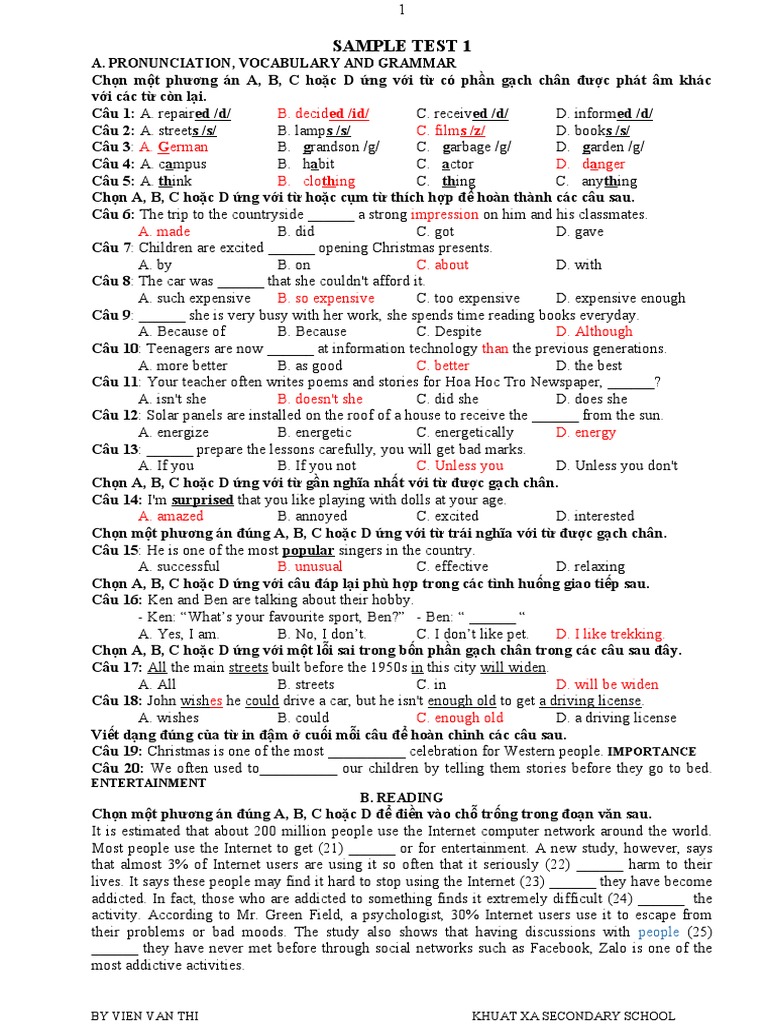 Sample Test 1 | PDF