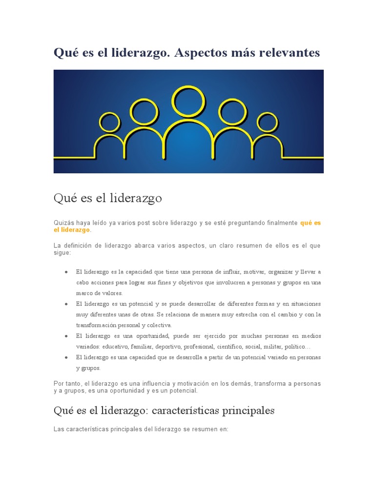 Definición y características del liderazgo | PDF | Crecimiento personal ...