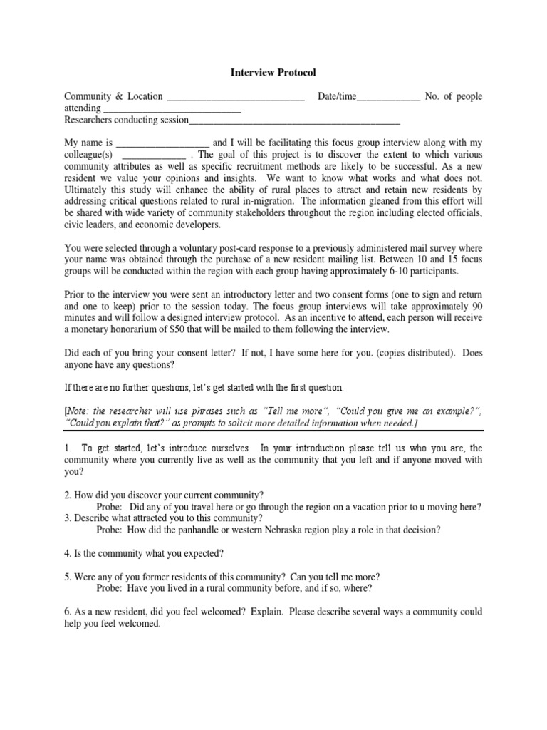 Focus Group Interview Protocol for Residents | PDF | Interview | Focus ...