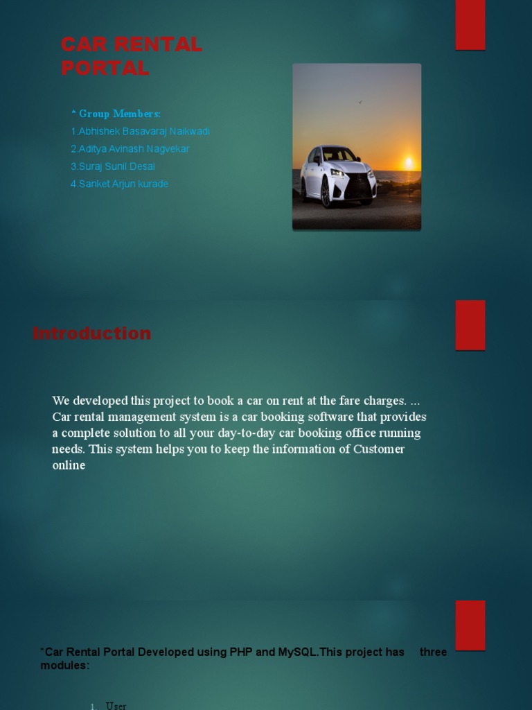 Car Rental Portal: Group Members | PDF | Login | Car Rental