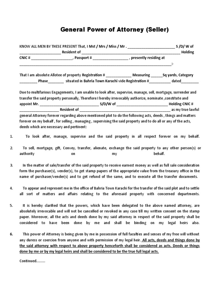 GPA by Seller Format PDF Mortgage Law Property Law