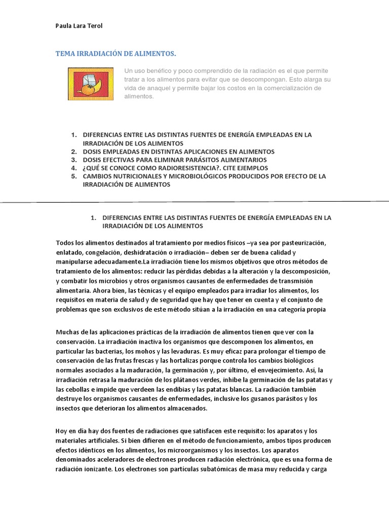 Tema Irradiación de Alimentos | PDF | Radiación ionizante | Radionúclido