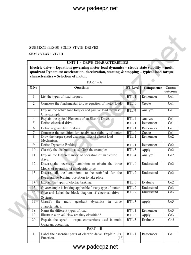 EE8601 QB Solid State Drives PDF Electric Motor Quantity