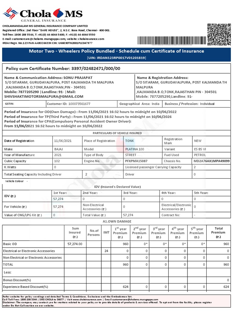 Cholamandalam Motor Insurance Policy | PDF | Liability Insurance ...