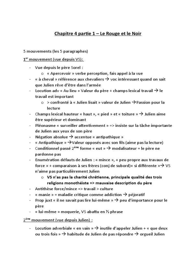 Analyse Linéaire Le Rouge Et Le Noir Chapitre 4 Lecture Linéaire Le Rouge Et Le Noir - Chapitre 4 Partie 1 | PDF |  Linguistique | Langues