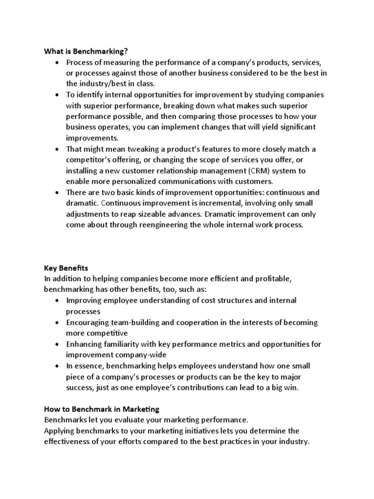 Benchmarking Explanation Notes | PDF | Benchmarking | Sales