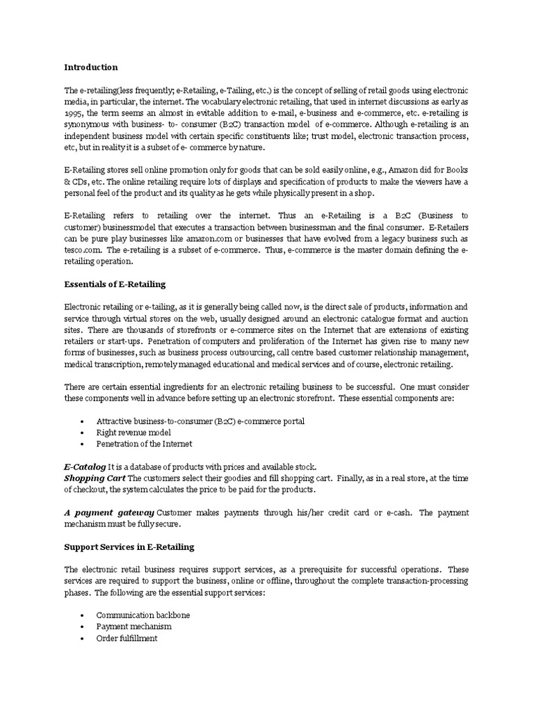 Essentials of E-Retailing Explained | PDF | E Commerce | Retail