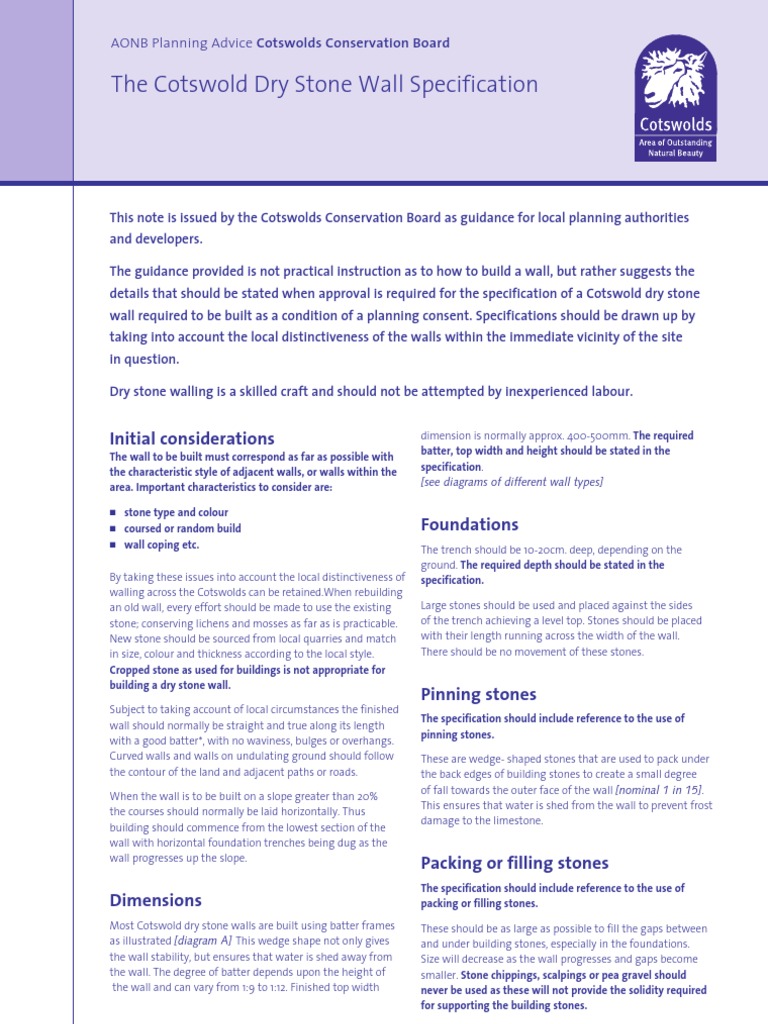 Cotswold Dry Stone Wall Specifications | PDF | Wall | Concrete