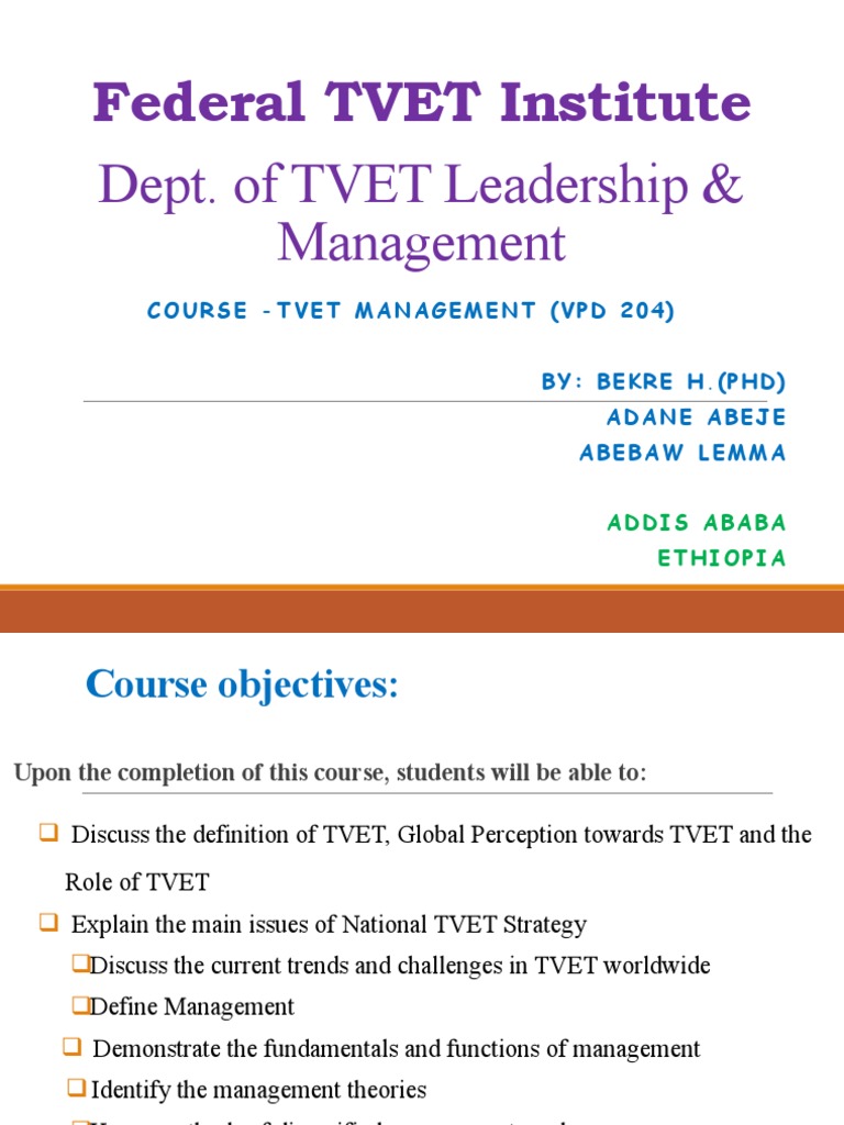 TVET Management and Strategy in Ethiopia | PDF | Strategic Planning | Goal