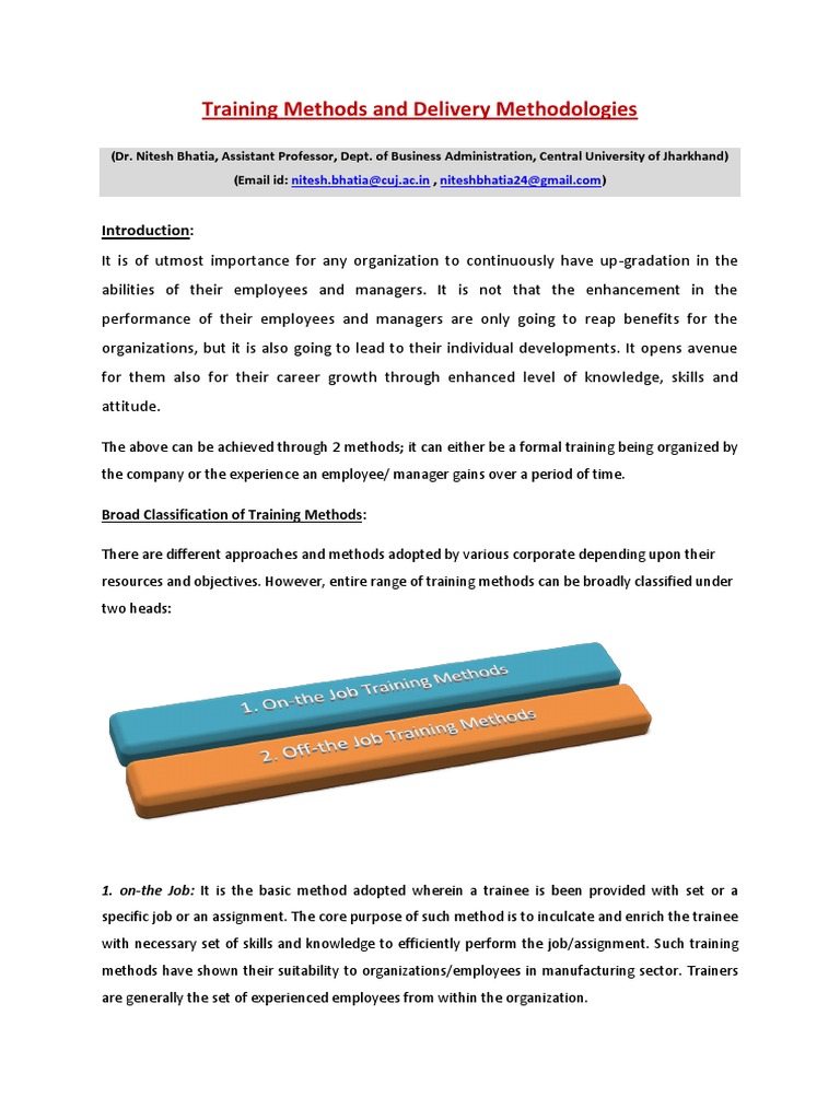 Training Methods and Delivery Methodologies DR Nitesh Bhatia DBA CUJ ...