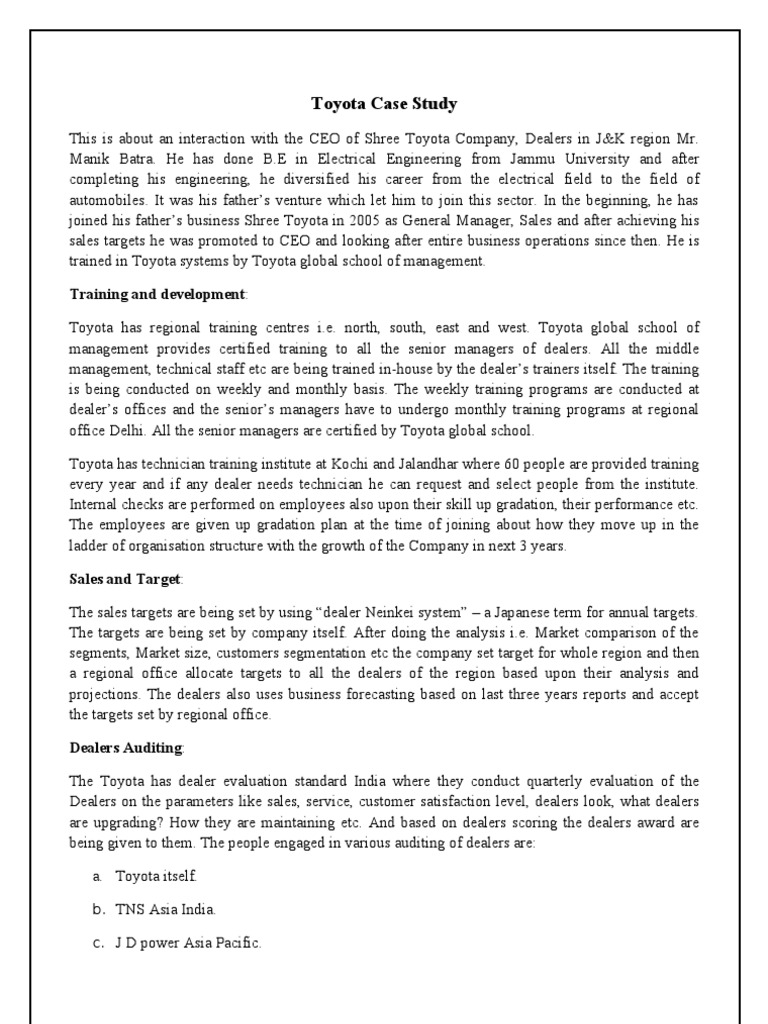 Toyota Case Study Training and Development PDF Advertising Retail