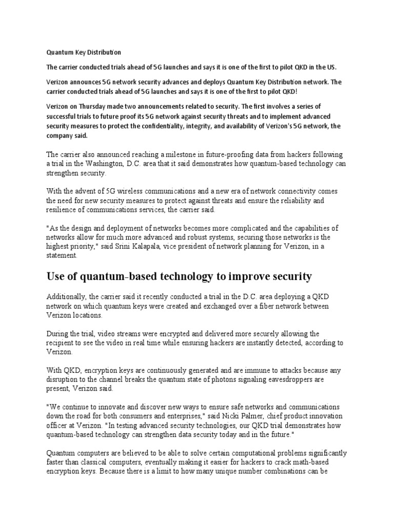 Verizon Launches Quantum Key Distribution for 5G | PDF | Encryption ...