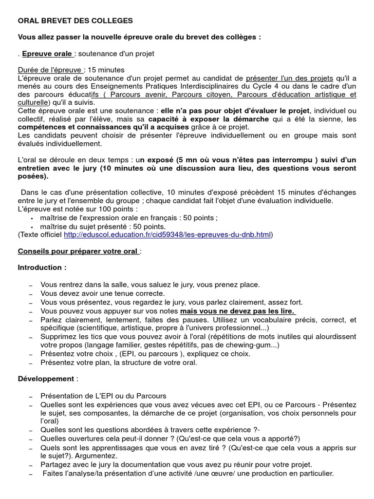Exemple De Fiche Pour L oral De Français Pdf Oral Brevet - Fiche Methodo Pour Eleves Dates | PDF | Science | Science et  technologie